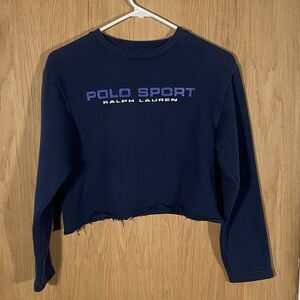 Vintage 90's Polo Sport Ralph Lauren Spell Out Sweater Navy Cropped Women's Sz M
